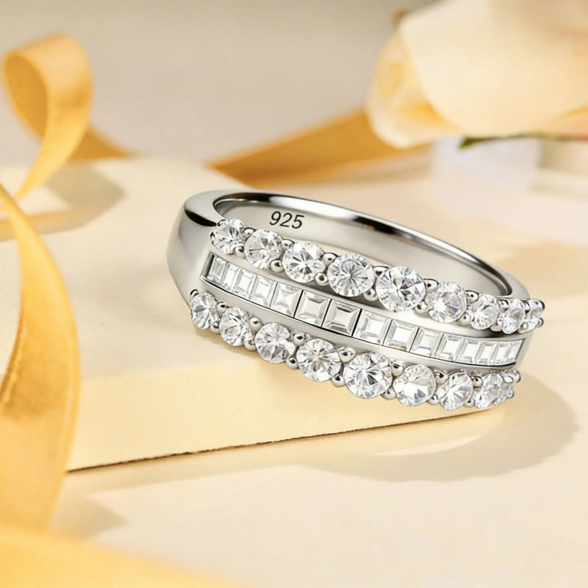 Newshe Certified Moissanite Wedding Ring for Women 925 Sterling Silver Promise Engagement Rings Round Emerald Cut