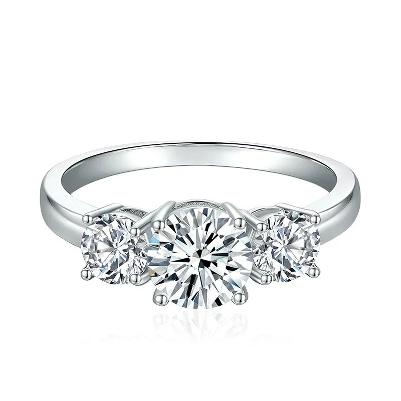 NeeTim Full D Color Moissanite Ring 925 Sterling Silver Rings for Women 3-Stone Proposal Engagement Wedding Bands Party Jewelry