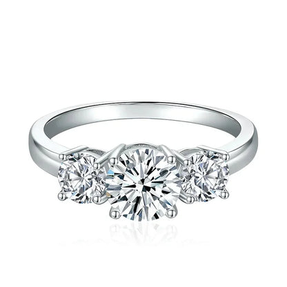 NeeTim Full D Color Moissanite Ring 925 Sterling Silver Rings for Women 3-Stone Proposal Engagement Wedding Bands Party Jewelry