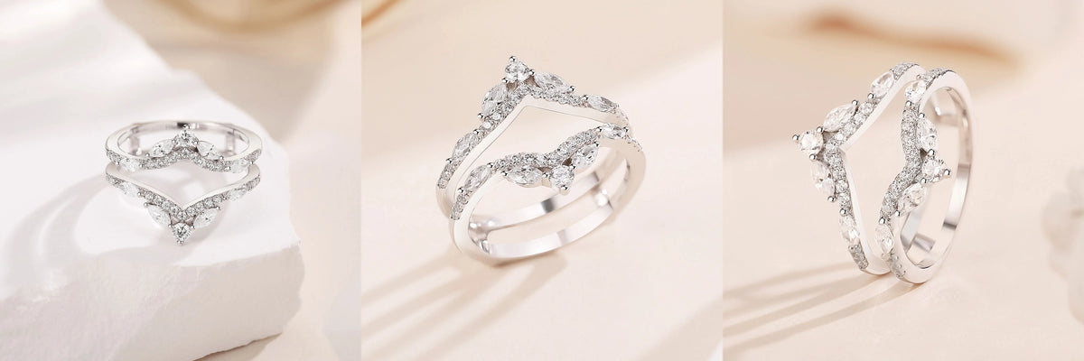 Newshe 925 Sterling Silver Moissanite/Zircons Wedding Ring Enhancers for Women Adjustable Crown Guard Band