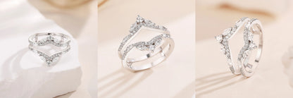 Newshe 925 Sterling Silver Moissanite/Zircons Wedding Ring Enhancers for Women Adjustable Crown Guard Band