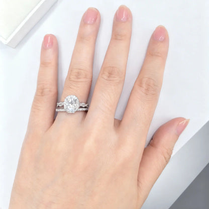 Newshe 925 Sterling Silver D VVS1 Full Moissanite Wedding Rings Set for Women Halo Oval Cut Engagement Ring