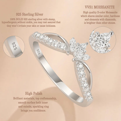 Newshe 925 Silver Moissanite Wedding Band for Women Crown Stacking Eternity Rings D Color VVS1 Jewelry Gift
