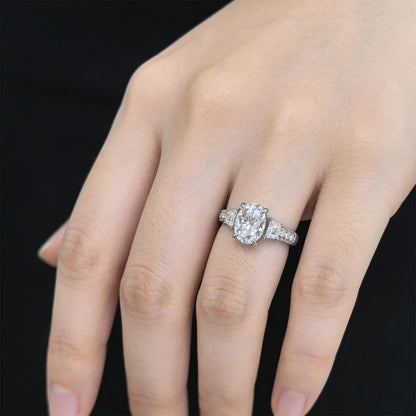 Newshe GRA Certified Moissanite Engagement Rings for Women 2.0 CT Oval Cut Solid 925 Sterling Silver Wedding Ring Fine Jewelry