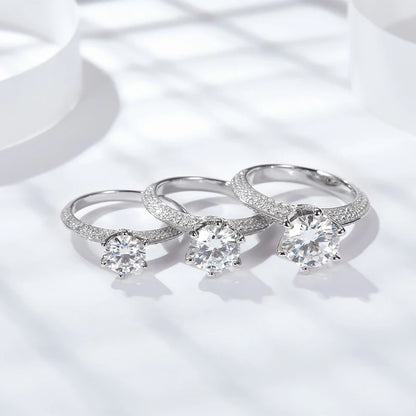 NeeTim 5 Carat Moissanite Wedding Rings For Women 925 Sterling Silver Eternity with White Gold Plated Band Engagement Jewelry
