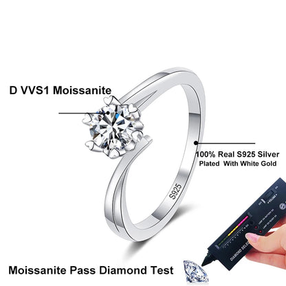 NeeTim 0.5ct 5mm Moissanite Ring Lab Diamond Solitaire Ring for Women Engagement Promise Bands Wedding Band Fine Jewelry