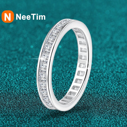 NeeTim Full Princess Cut Moissanite Ring for Women 925 Sterling Silver Lab Diamond Engagement Wedding Rings Fine Jewelry Bands