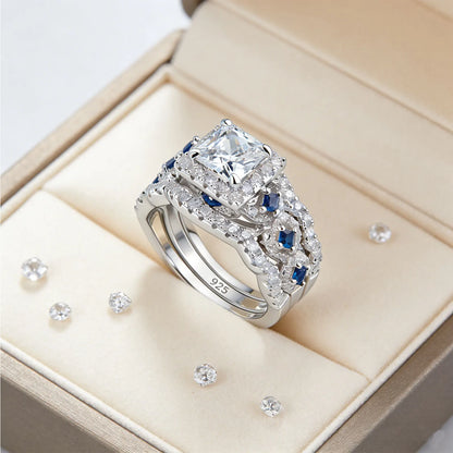 Newshe 3 Pcs Certified Moissanite Wedding Rings Set for Women 925 Sterling Silver 6.5mm Princess Cut Luxury Bridal Jewelry