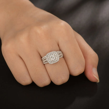 Newshe Certified Moissanite Weddings Ring Set for Women Luxury 925 Sterling Silver Halo Princess Cut Elegant Jewelry