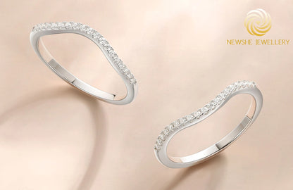 Newshe 925 Silver Moissanite Wedding Rings for Women Curved Stacking Eternity Band Jewelry Gift D Color VVS1 Pass Diamond Tester
