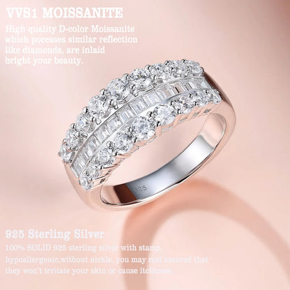 Newshe Certified Moissanite Wedding Ring for Women 925 Sterling Silver Promise Engagement Rings Round Emerald Cut