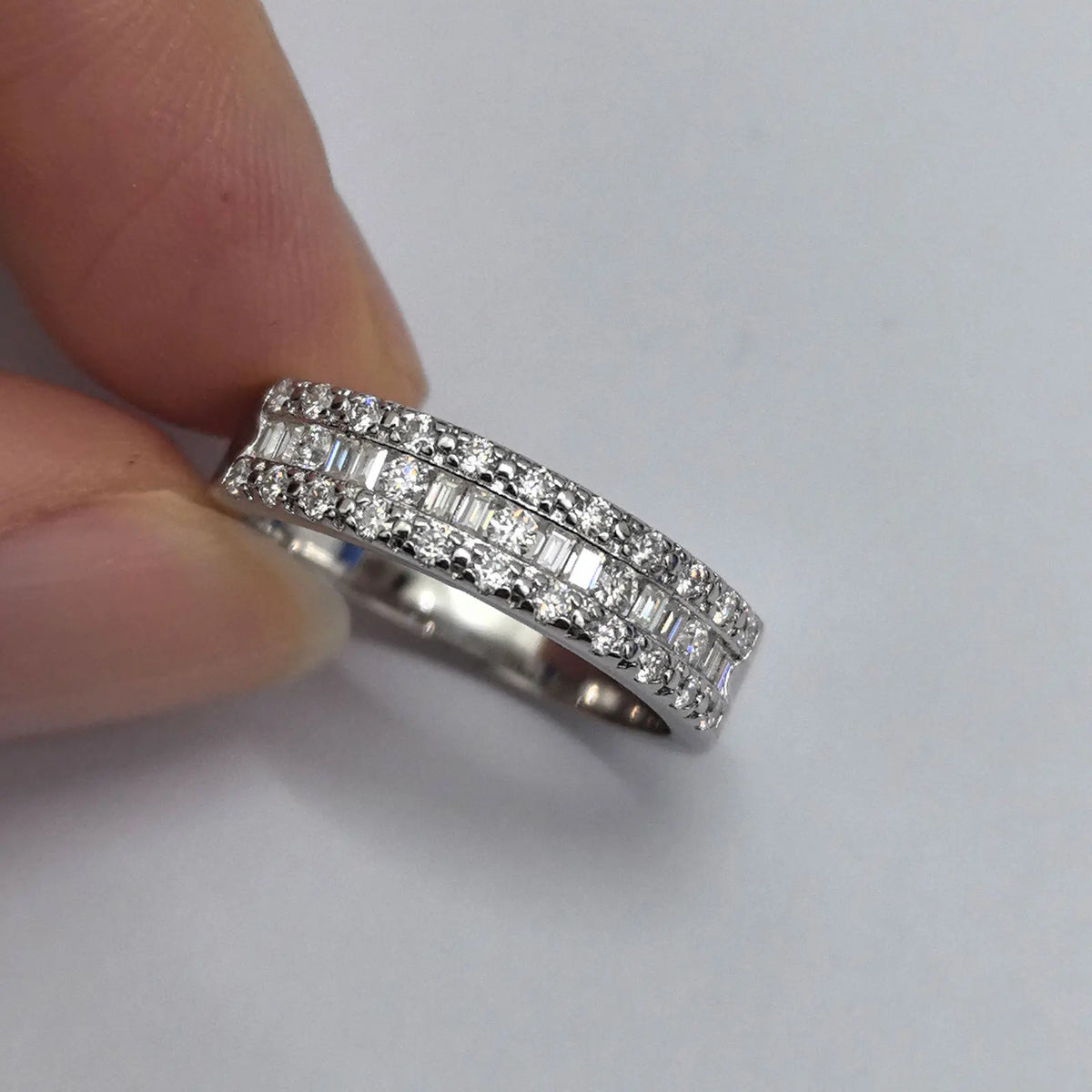 Newshe Full Moissanite Wedding Bands for Women 925 Sterling Silver Half Eternity Rings 1.0 Ct Baguetted Engagement Promise Ring