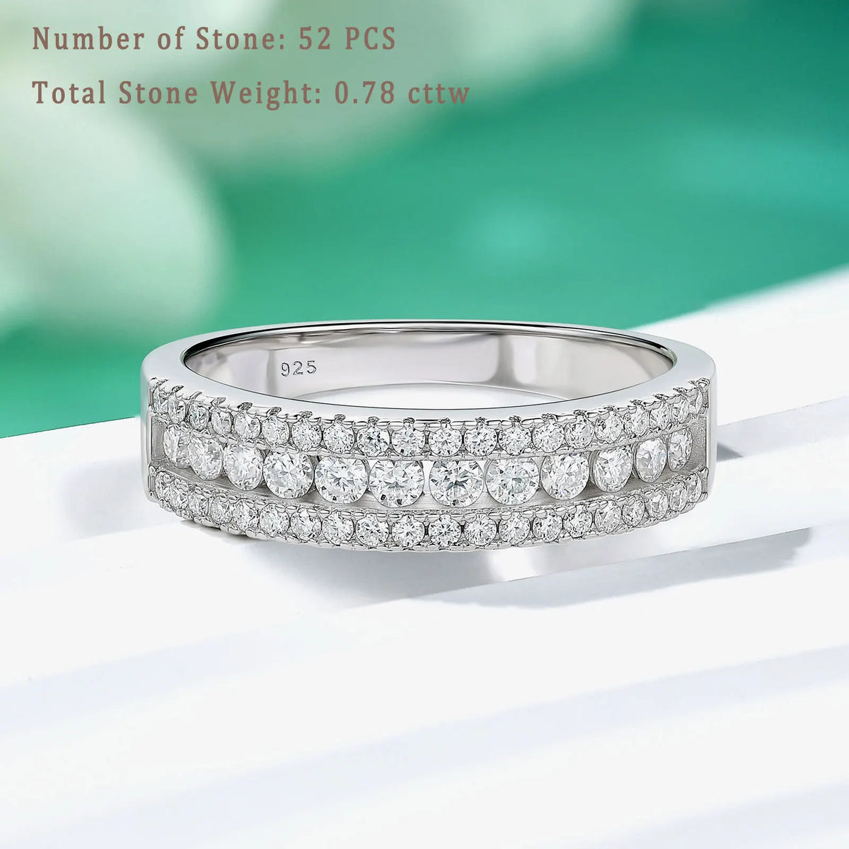 Newshe D Color Moissanite Rings Wedding Ring for Women 925 Sterling Silver Half Eternity Engagement Band
