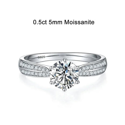 NeeTim 0.5ct 1ct Moissanite Engagement Ring Women Proposal Rings S925 Sterling Silver with White Gold Plated Wedding Band