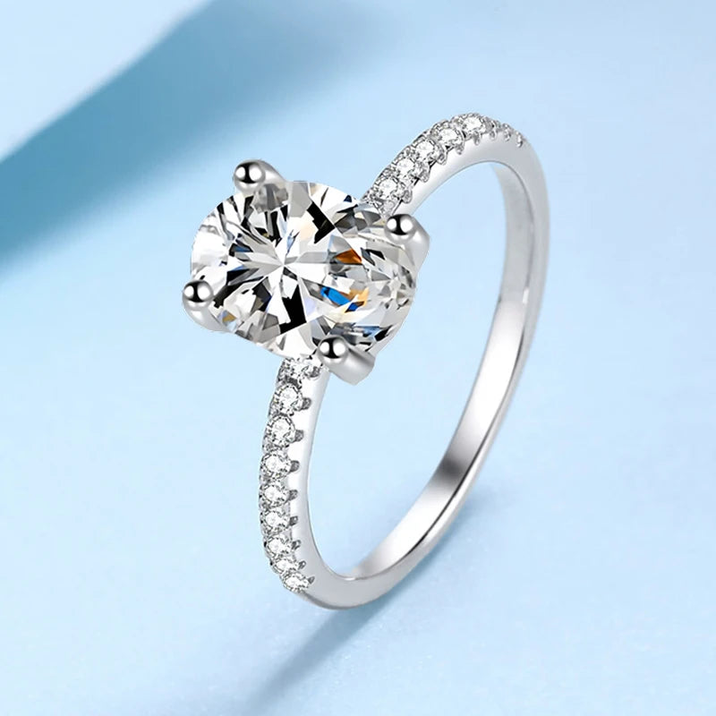 NeeTim 1ct 2ct Oval Cut Moissanite Ring for Women 925 Sterling Silver with Gold Plated Lab Diamond Rings Bands Fine Jewelry Gift