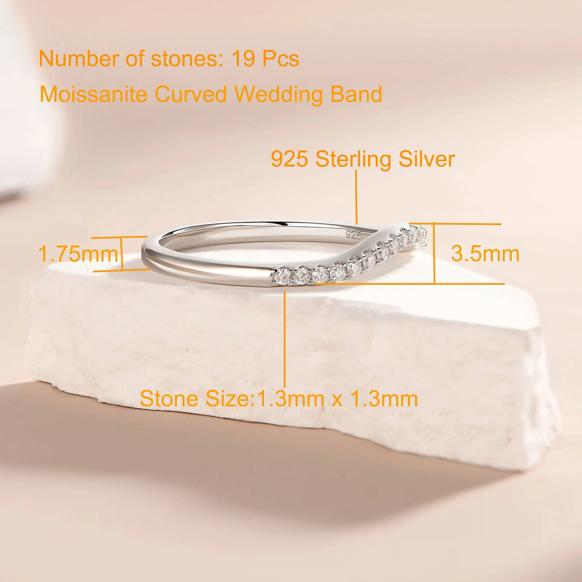 Newshe 925 Silver Moissanite Wedding Rings for Women Curved Stacking Eternity Band Jewelry Gift D Color VVS1 Pass Diamond Tester