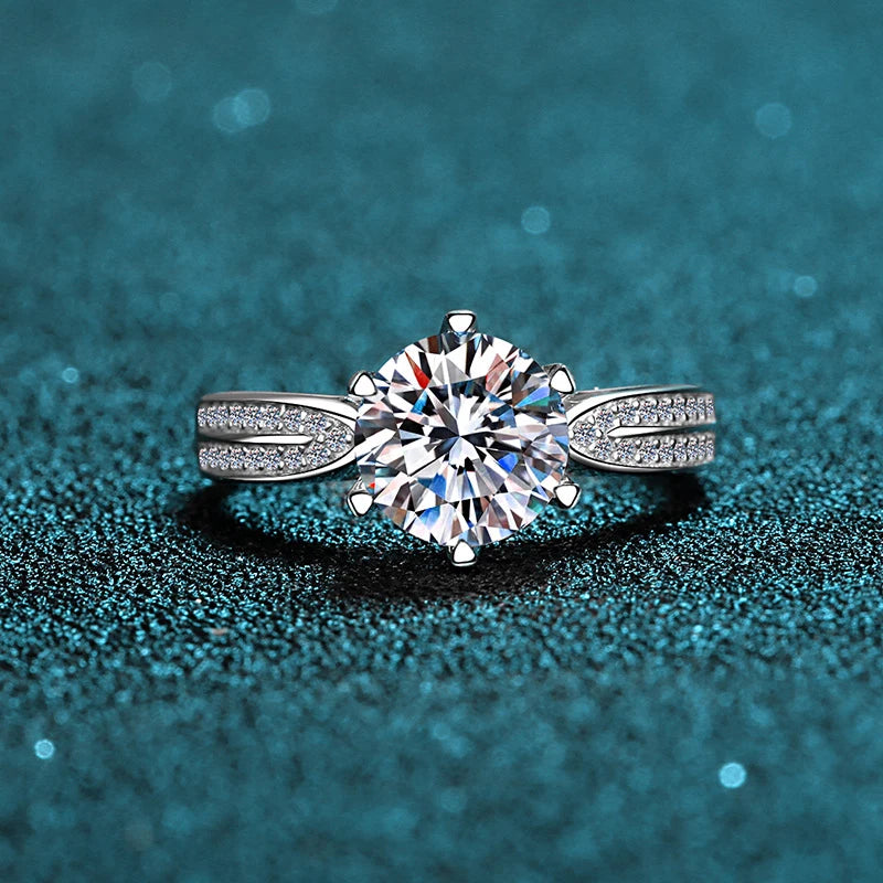 NeeTim 0.5ct 1ct Moissanite Engagement Ring Women Proposal Rings S925 Sterling Silver with White Gold Plated Wedding Band