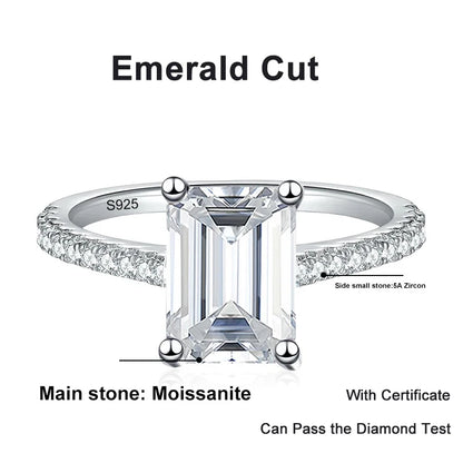 NeeTim 1CT 2CT Emerald Radiant Cut Moissanite Ring for Women Engagement Wedding Lab Diamond Sterling Silver 925 Rings Jewelry