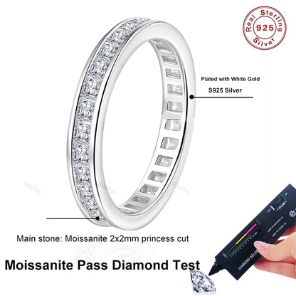 NeeTim Full Princess Cut Moissanite Ring for Women 925 Sterling Silver Lab Diamond Engagement Wedding Rings Fine Jewelry Bands
