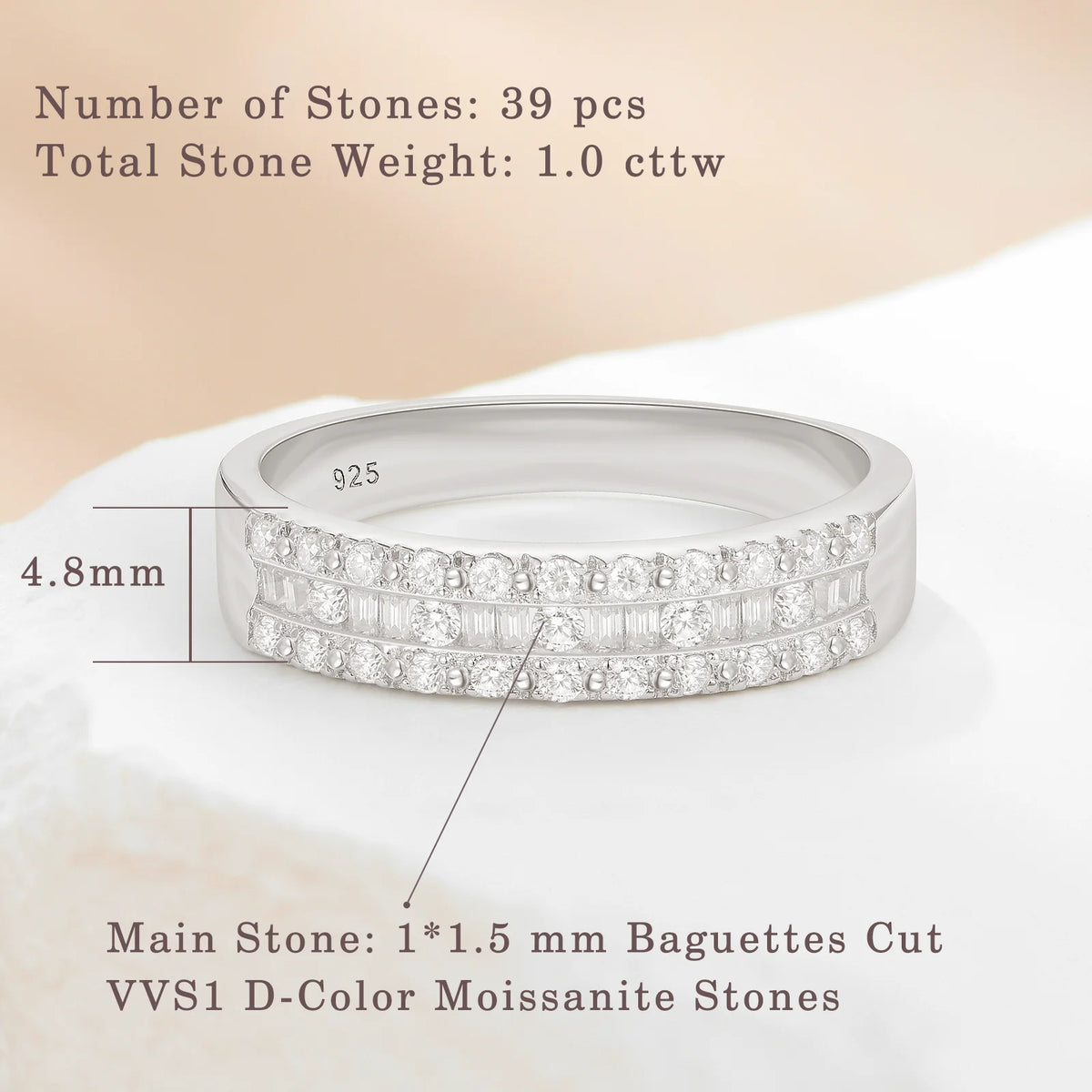 Newshe Full Moissanite Wedding Bands for Women 925 Sterling Silver Half Eternity Rings 1.0 Ct Baguetted Engagement Promise Ring