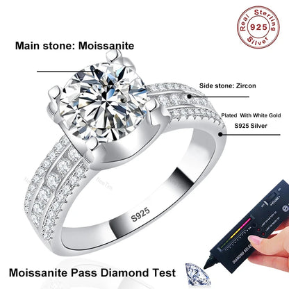 NeeTim 2ct 3ct 5ct D VVS1 Moissanite Wedding Ring For Women 925 Sterling Silver Band Lab Diamond Bands Engagement Rings