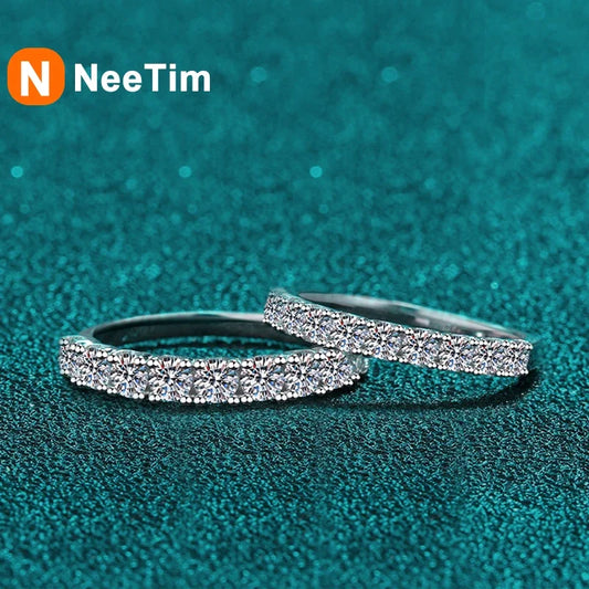 NeeTim 2.5mm 3mm Full Moissanite Rings for Woman Wedding Jewelry 925 Sterling Silver Diamond Rings Engagement Promise Band Gifts