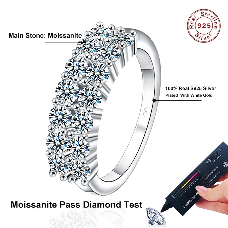 NeeTim 1.4CT All Moissanite Rings for Women Sparkling Diamond Wedding Band S925 Sterling Silver with White Gpld Plated Jewelry