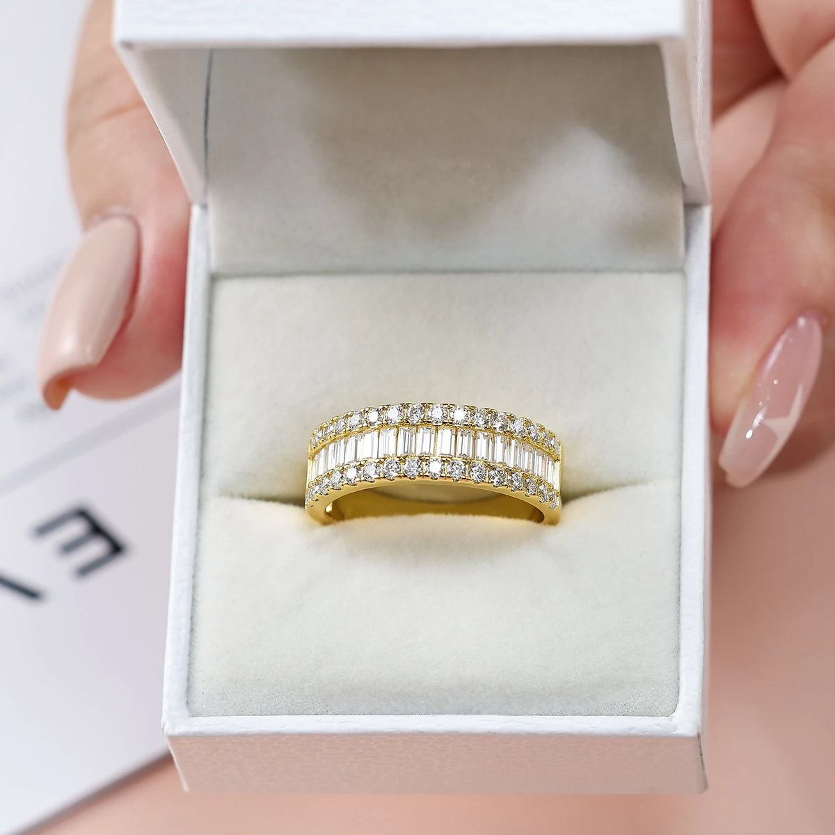 Newshe D Color GRA Certified Moissanite Rings for Women Solid 925 Sterling Silver Yellow Gold Color Wedding Engagement Ring