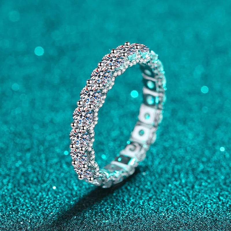 NeeTim 3mm Moissanite Ring Sterling Silver 925 with Gold Plated Wedding Engagement Eternity Band Patry Luxury Jewelry for Women