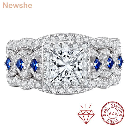 Newshe 3 Pcs Certified Moissanite Wedding Rings Set for Women 925 Sterling Silver 6.5mm Princess Cut Luxury Bridal Jewelry