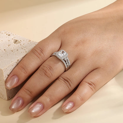 Newshe Certified 925 Silver 3.0Ct Full lMoissanite Wedding Ring Set for Women Radiant Cut Engagement Ring Connected Enhancer