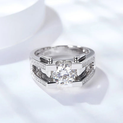 NeeTim 1ct 2ct Moissanite Ring For Men 925 Sterling Silver with White Gold Plated Wedding Band Man Rings Luxury Fine Jewelry