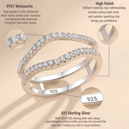 Newshe Full Moissanite 925 Sterling Silver Enhancers Wedding Band for Women Engagement Ring Size 5-12