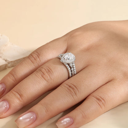 Newshe Moissanite Bridal Ring Sets for women Certified 925 Sterling Silver Pear Shape Engagement Ring with Enhancer Band
