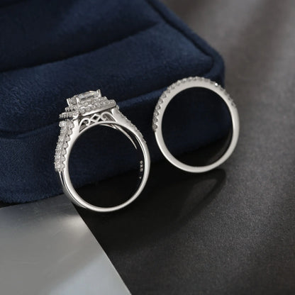 Newshe Certified Moissanite Weddings Ring Set for Women Luxury 925 Sterling Silver Halo Princess Cut Elegant Jewelry