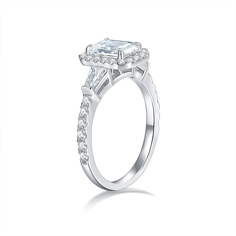 NeeTim D Color Full Moissanite Ring For Women 5x7mm Emerald Cut Sparkling Rings S925 Silver Wedding Party Luxury Band Jewelry