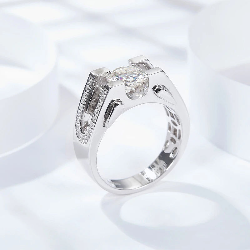 NeeTim 1ct 2ct Moissanite Ring For Men 925 Sterling Silver with White Gold Plated Wedding Band Man Rings Luxury Fine Jewelry