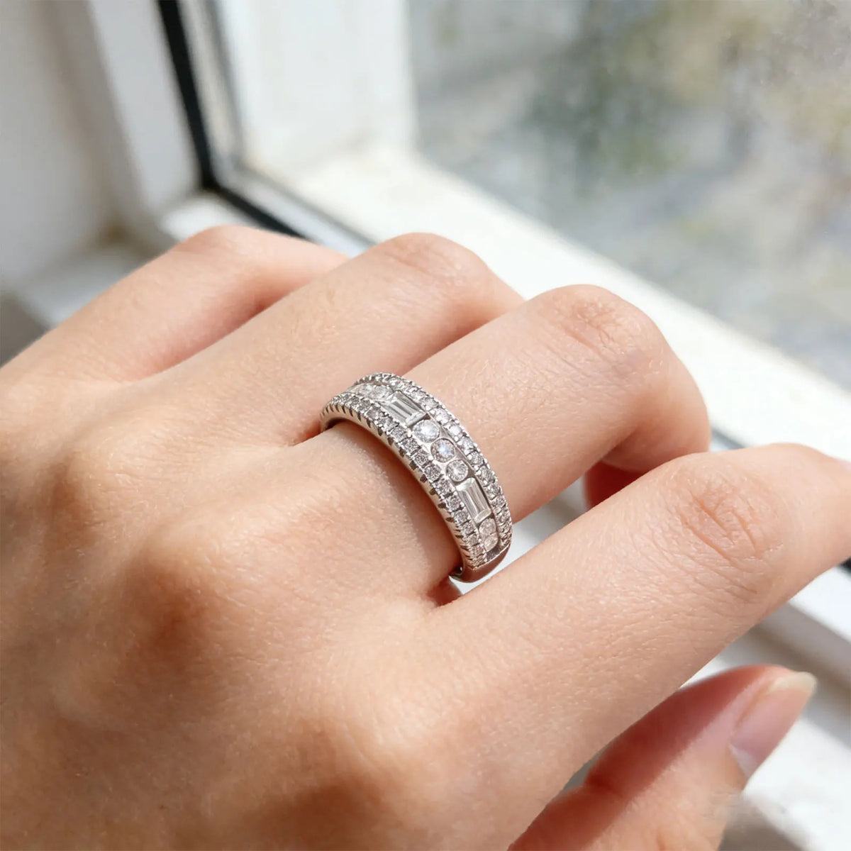 Newshe GRA Certified Moissanite Wedding Bands 925 Sterling Silver 14K Yellow Gold Plated Promise Engagement Rings