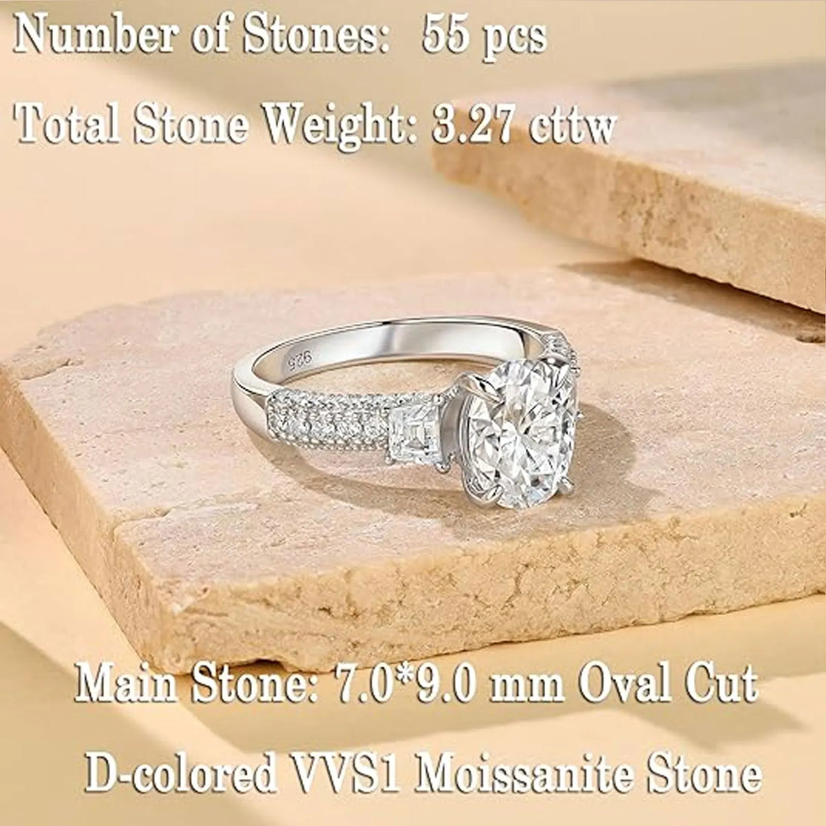 Newshe GRA Certified Moissanite Engagement Rings for Women 2.0 CT Oval Cut Solid 925 Sterling Silver Wedding Ring Fine Jewelry