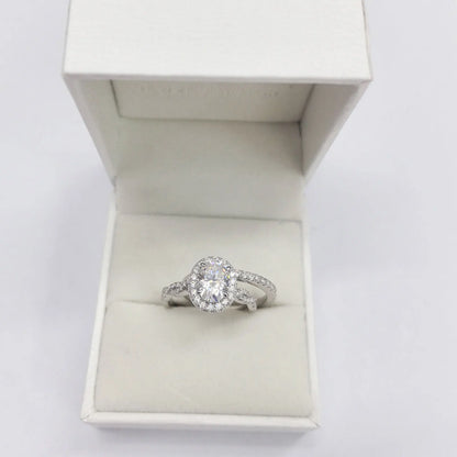 Newshe 925 Sterling Silver D VVS1 Full Moissanite Wedding Rings Set for Women Halo Oval Cut Engagement Ring