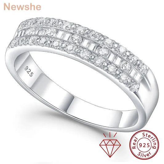 Newshe Full Moissanite Wedding Bands for Women 925 Sterling Silver Half Eternity Rings 1.0 Ct Baguetted Engagement Promise Ring