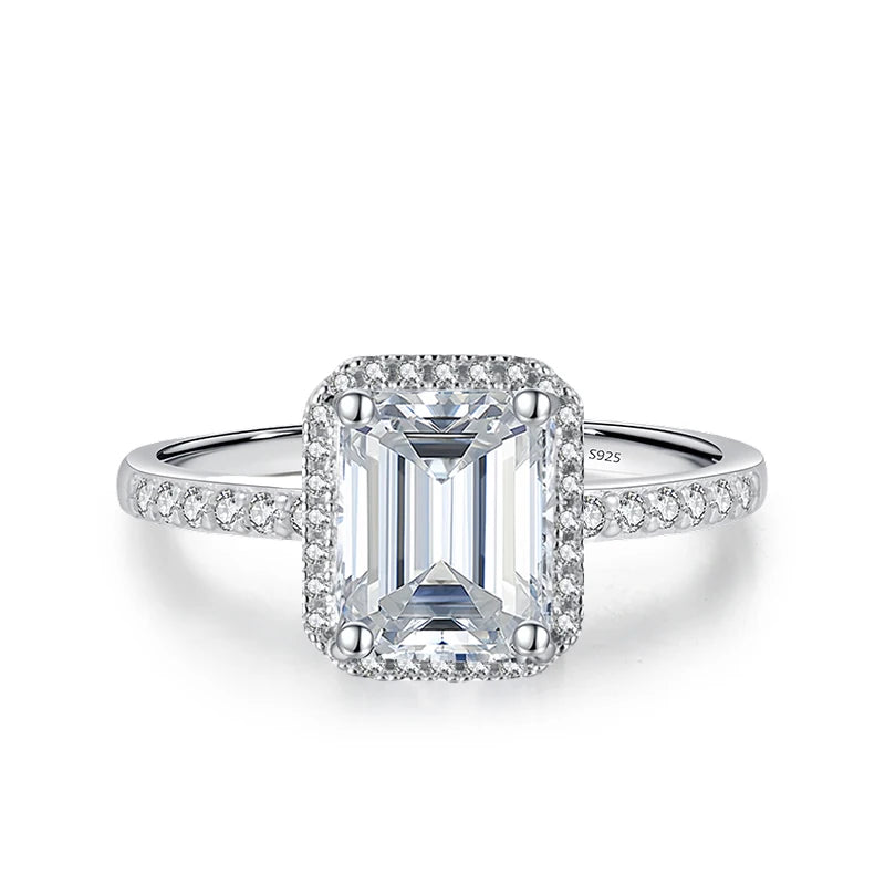 NeeTim 1ct 2ct Moissanite Ring for Women Emerald Radiant Cut Lab Diamond Rings Sterling Silver 925 with Gold Plated Wedding Band