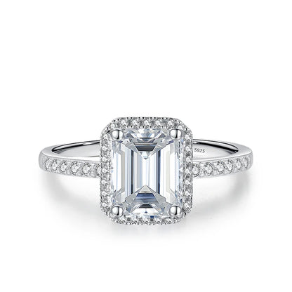 NeeTim 1ct 2ct Moissanite Ring for Women Emerald Radiant Cut Lab Diamond Rings Sterling Silver 925 with Gold Plated Wedding Band