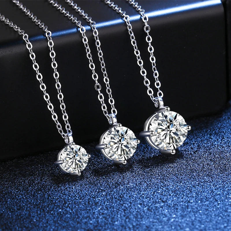 NeeTim 1ct 2ct 3ct D VVS1 Moissanite Necklace for Women Sterling Silver 925 with White Gold Plated Lab Diamond Sparkling Pendant