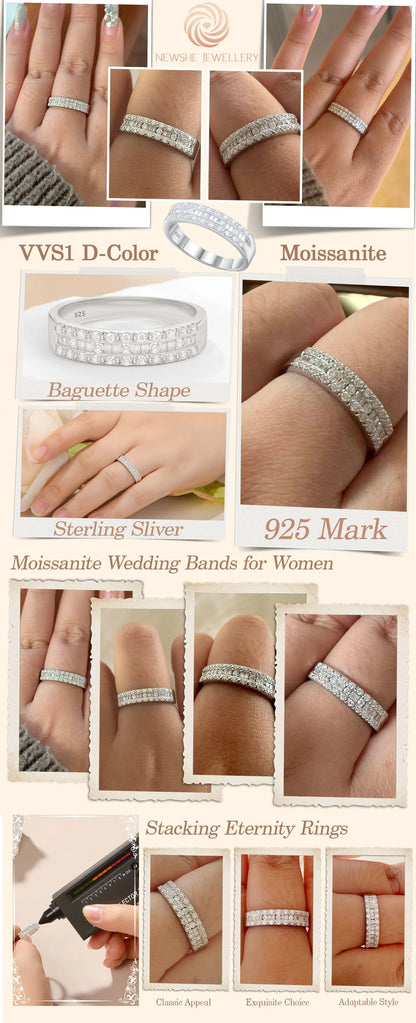 Newshe Full Moissanite Wedding Bands for Women 925 Sterling Silver Half Eternity Rings 1.0 Ct Baguetted Engagement Promise Ring