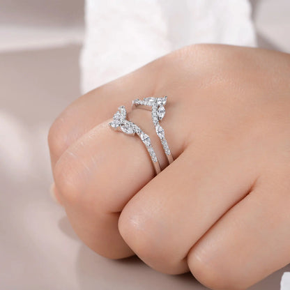 Newshe 925 Sterling Silver Moissanite/Zircons Wedding Ring Enhancers for Women Adjustable Crown Guard Band