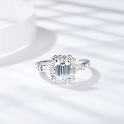 NeeTim D Color Full Moissanite Ring For Women 5x7mm Emerald Cut Sparkling Rings S925 Silver Wedding Party Luxury Band Jewelry