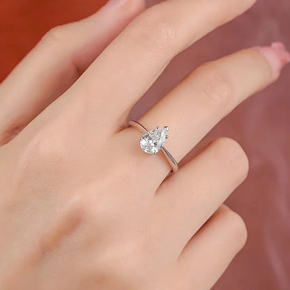 NeeTim 2.0ct Water Drop Cut Moissanite S925 Sterling Silver Pear Cut Diamond Wedding Rings for Women Engagement Promise Band