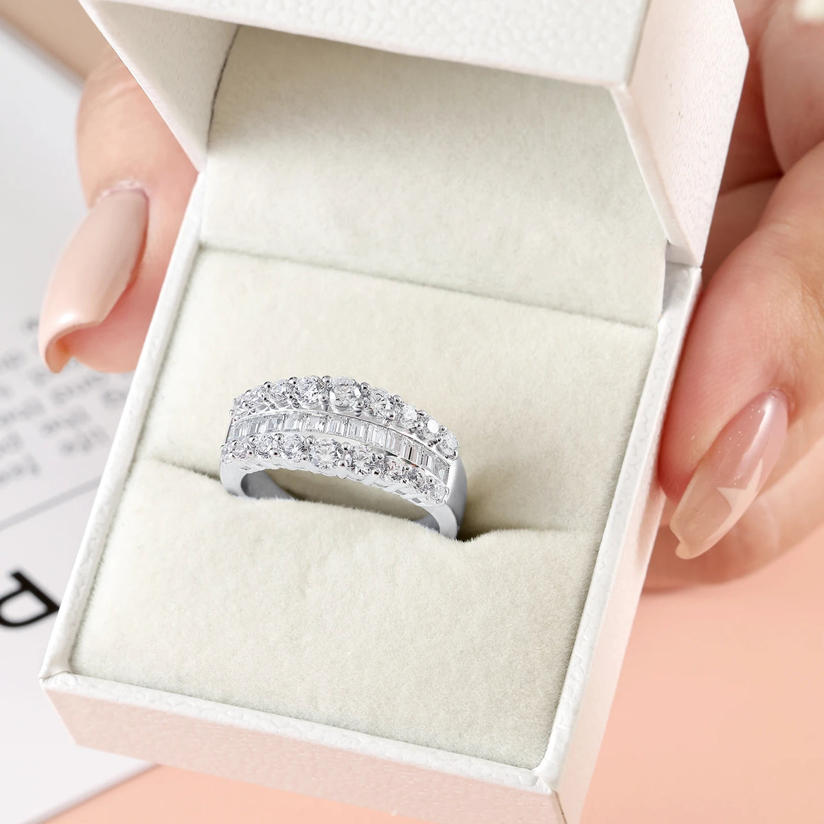 Newshe Certified Moissanite Wedding Ring for Women 925 Sterling Silver Promise Engagement Rings Round Emerald Cut