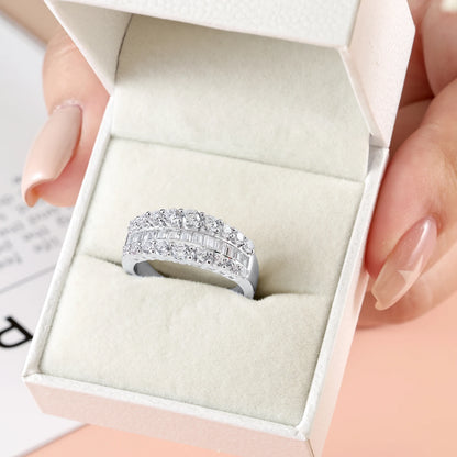 Newshe Certified Moissanite Wedding Ring for Women 925 Sterling Silver Promise Engagement Rings Round Emerald Cut